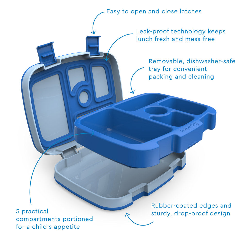 Bentgo Kids Leak-Proof, 5-Compartment Bento-Style Kids Lunch Box - Ideal  Portion Sizes for Ages 3 to 7, BPA-Free, Dishwasher Safe, Food-Safe  Materials (Blue) 