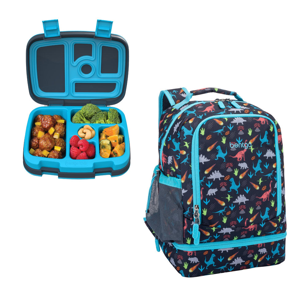 Bentgo 2-in-1 Backpack & Insulated Lunch Bag Set With Kids Prints Lunch Box  and 4 Reusable Ice Packs (Dinosaur)