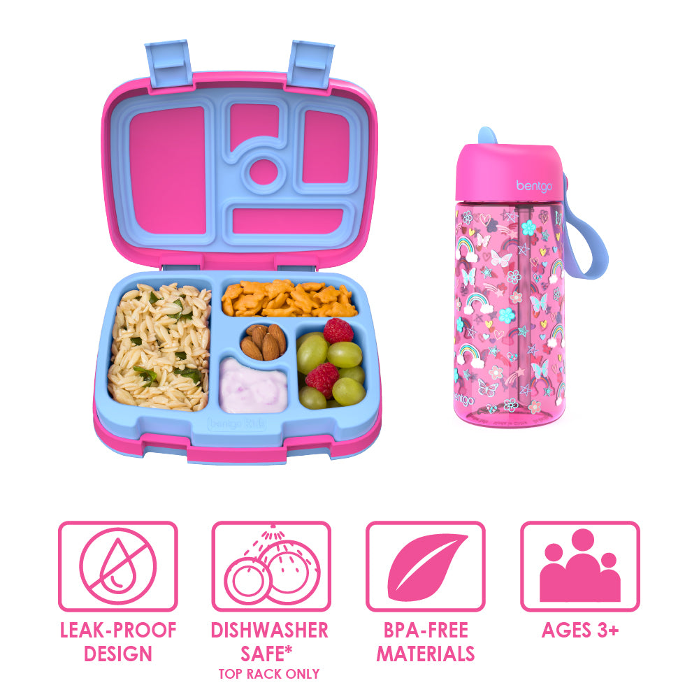 Bentgo Kids Prints Lunch Boxes & Water Bottles - Rainbows Butterflies/Fairies